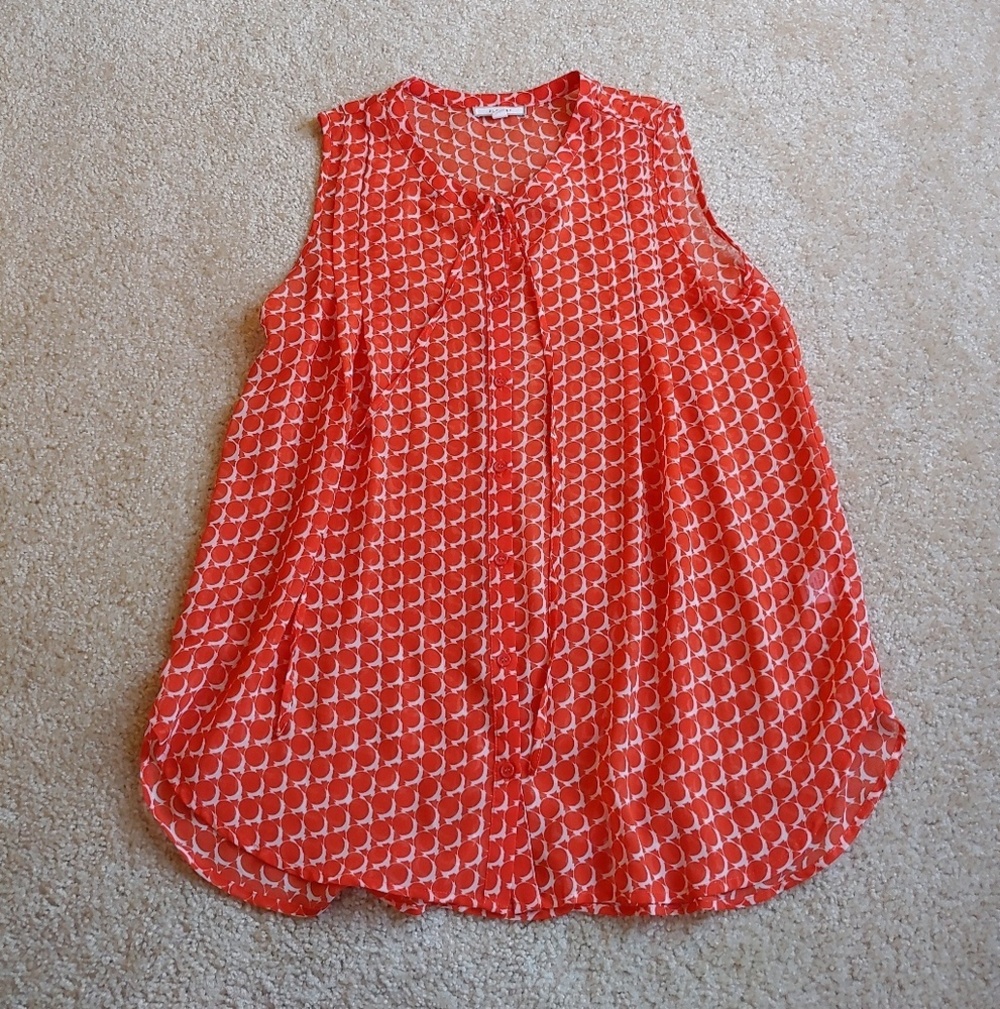 Pleione gently worn semi sheer orange flowy tank
